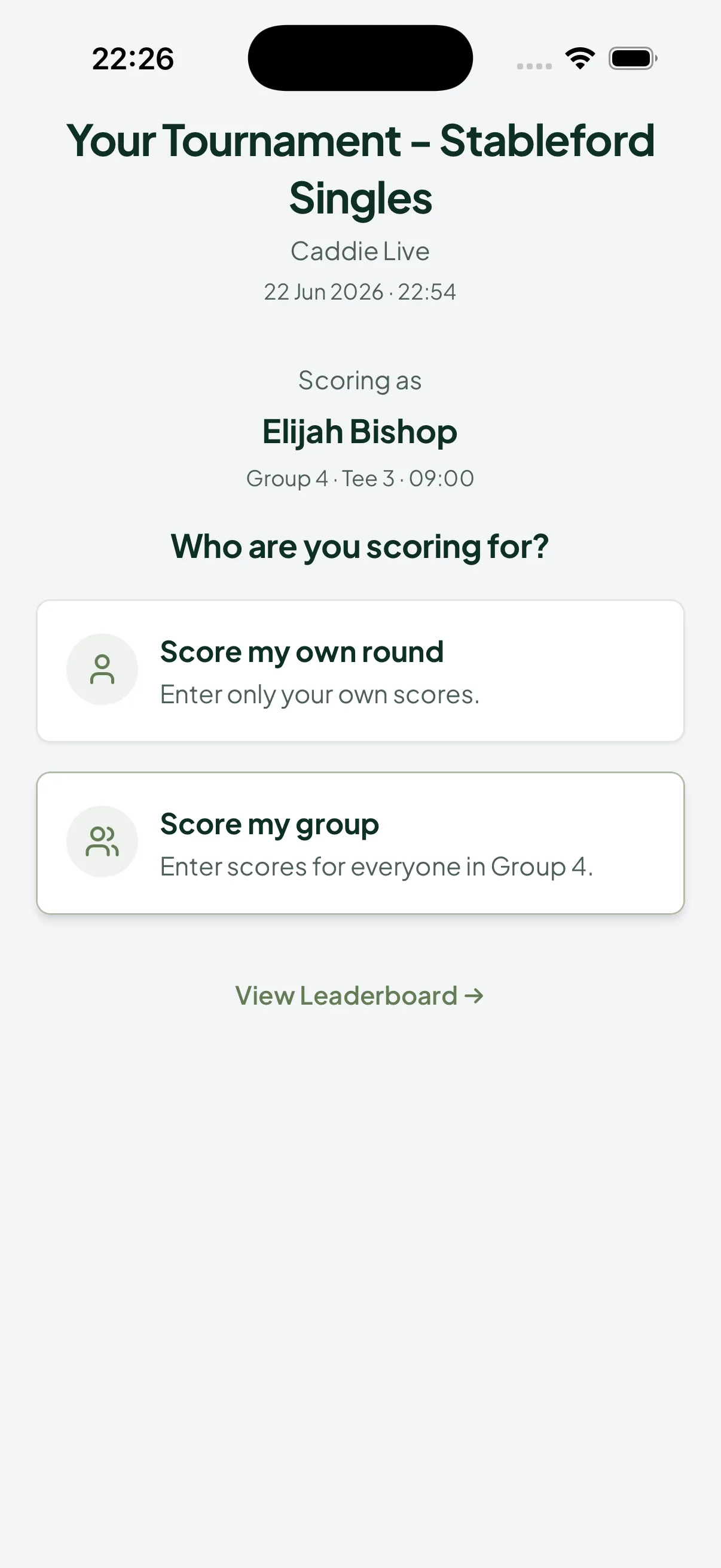 Choosing to score your own round or the whole group on iPhone